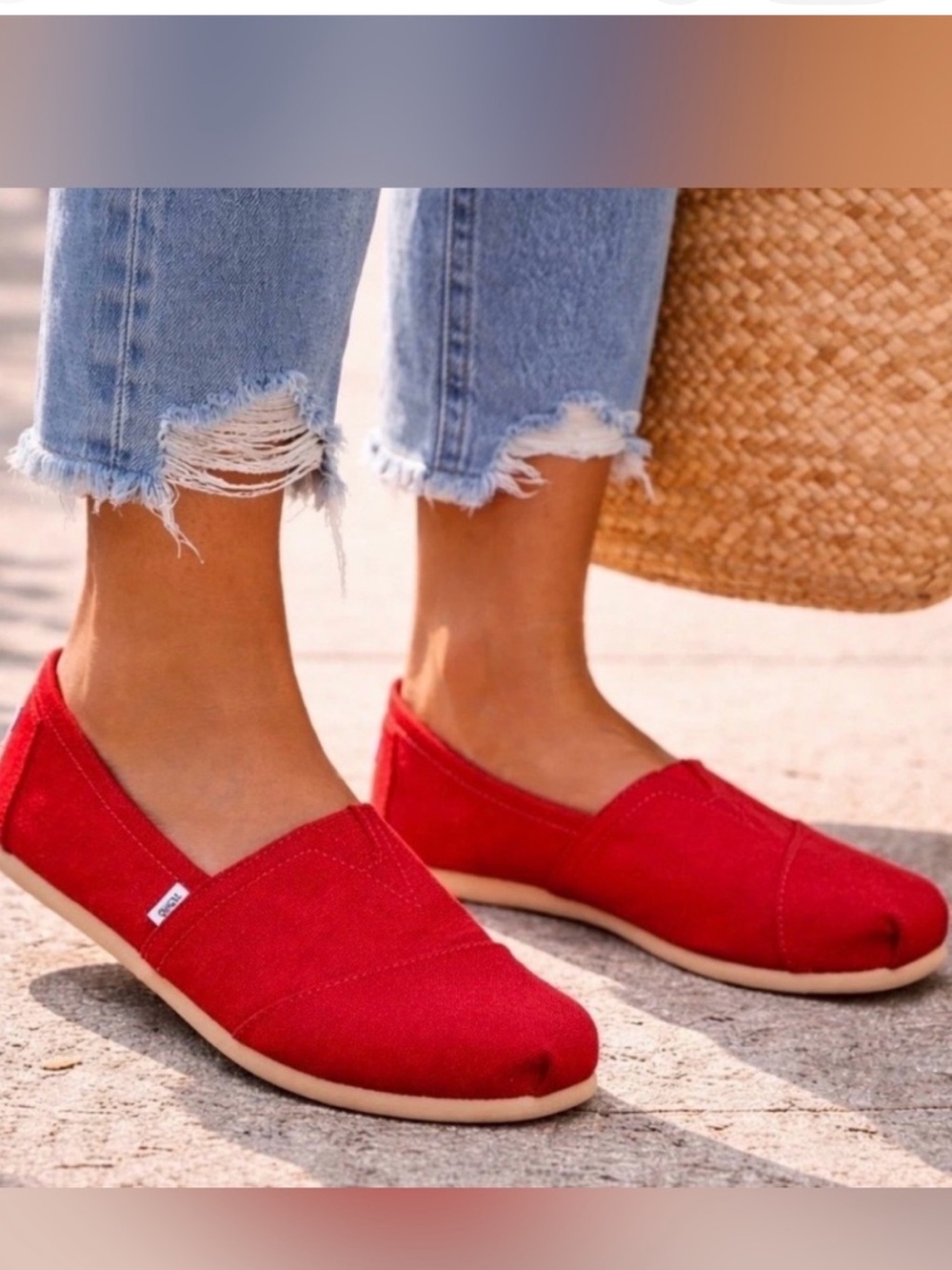 Toms Red Classic Canvas Slip-On Espadrilles - 8
